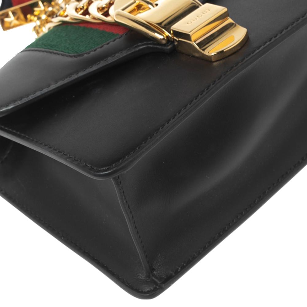 Gucci Black Leather Mini Web Chain Sylvie Crossbody Bag 6