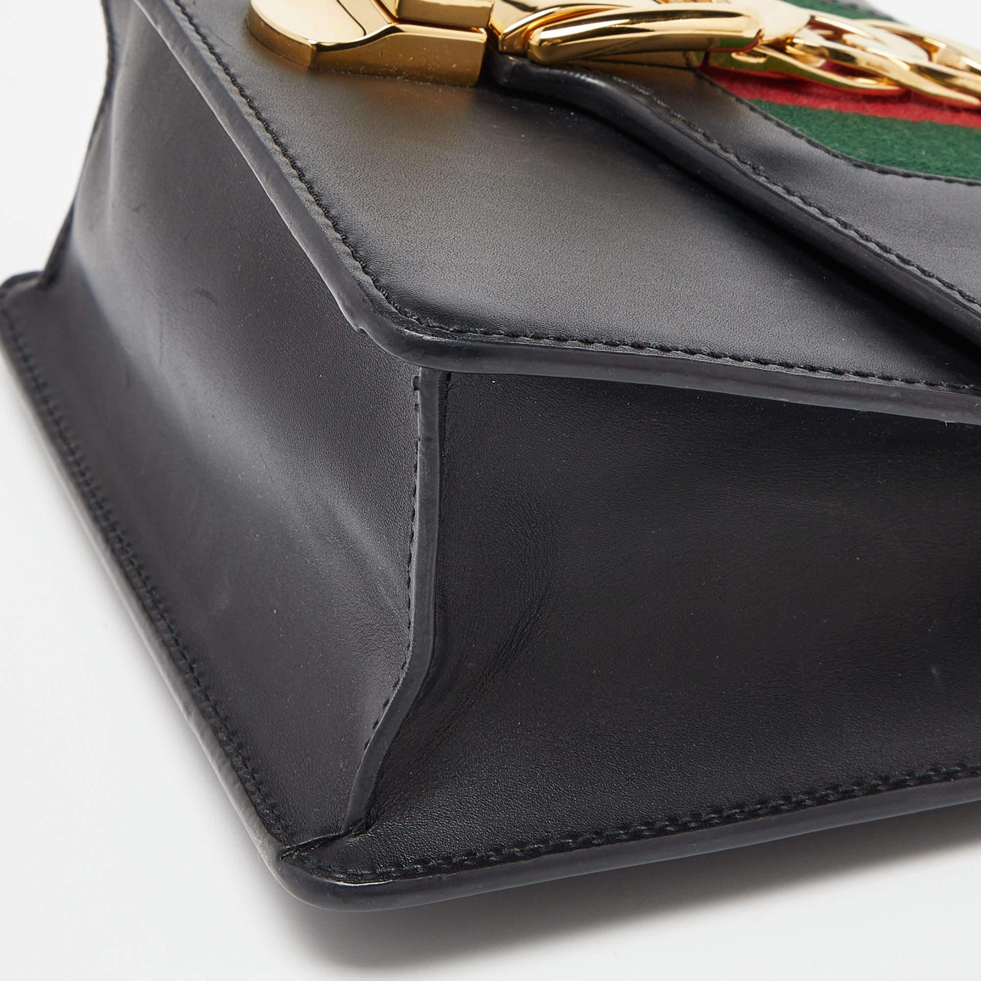 Gucci Black Leather Mini Web Chain Sylvie Crossbody Bag 6