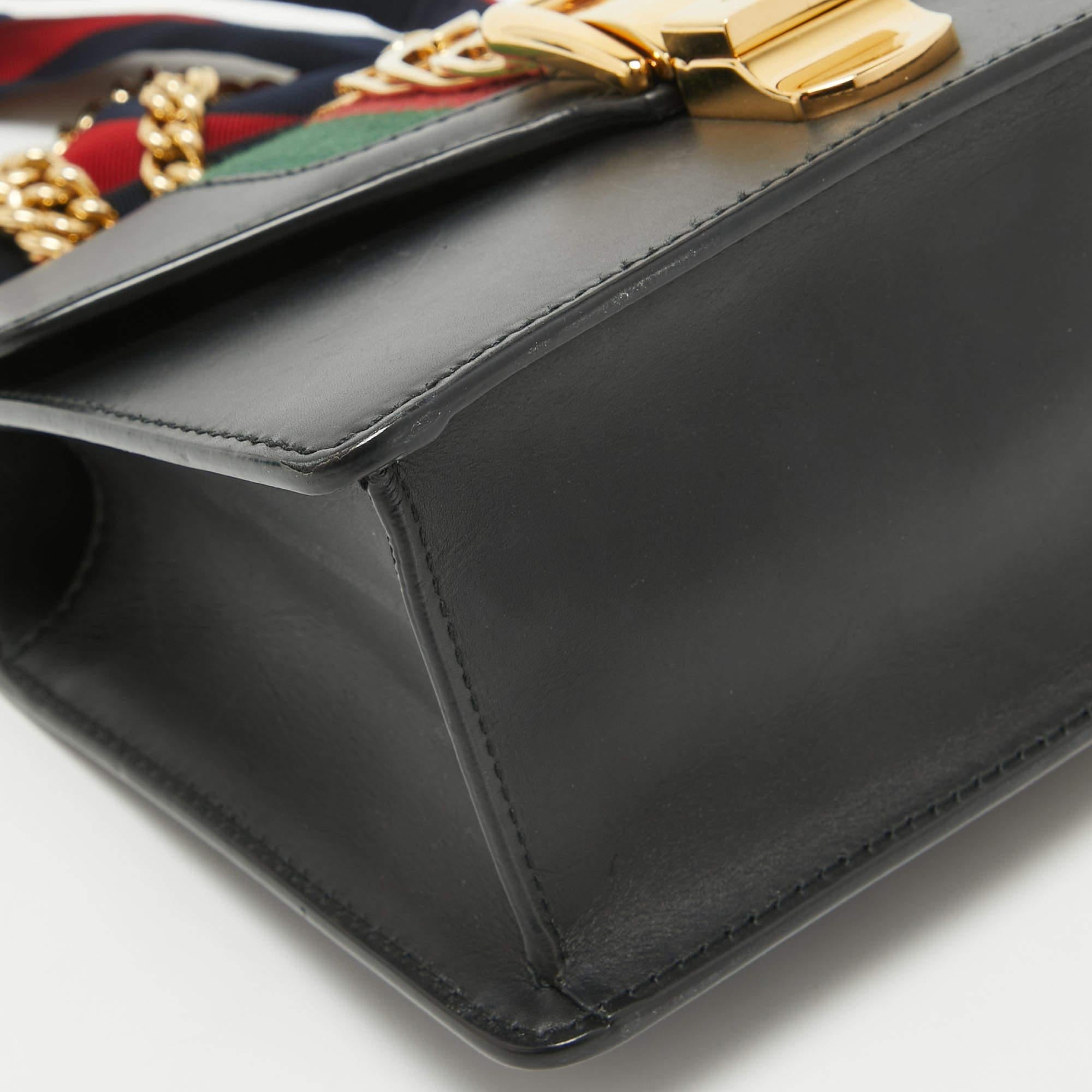 Gucci Black Leather Mini Web Chain Sylvie Crossbody Bag For Sale 11