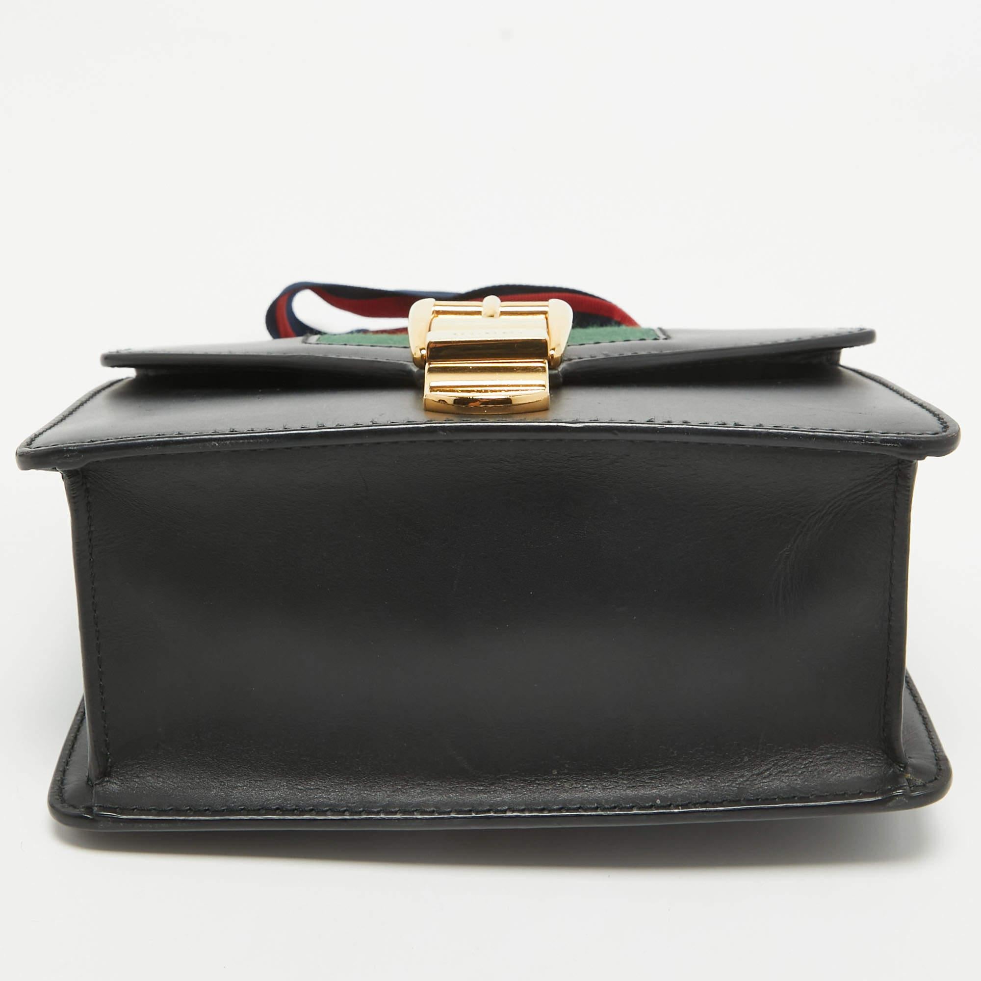 Gucci Black Leather Mini Web Chain Sylvie Crossbody Bag For Sale 1