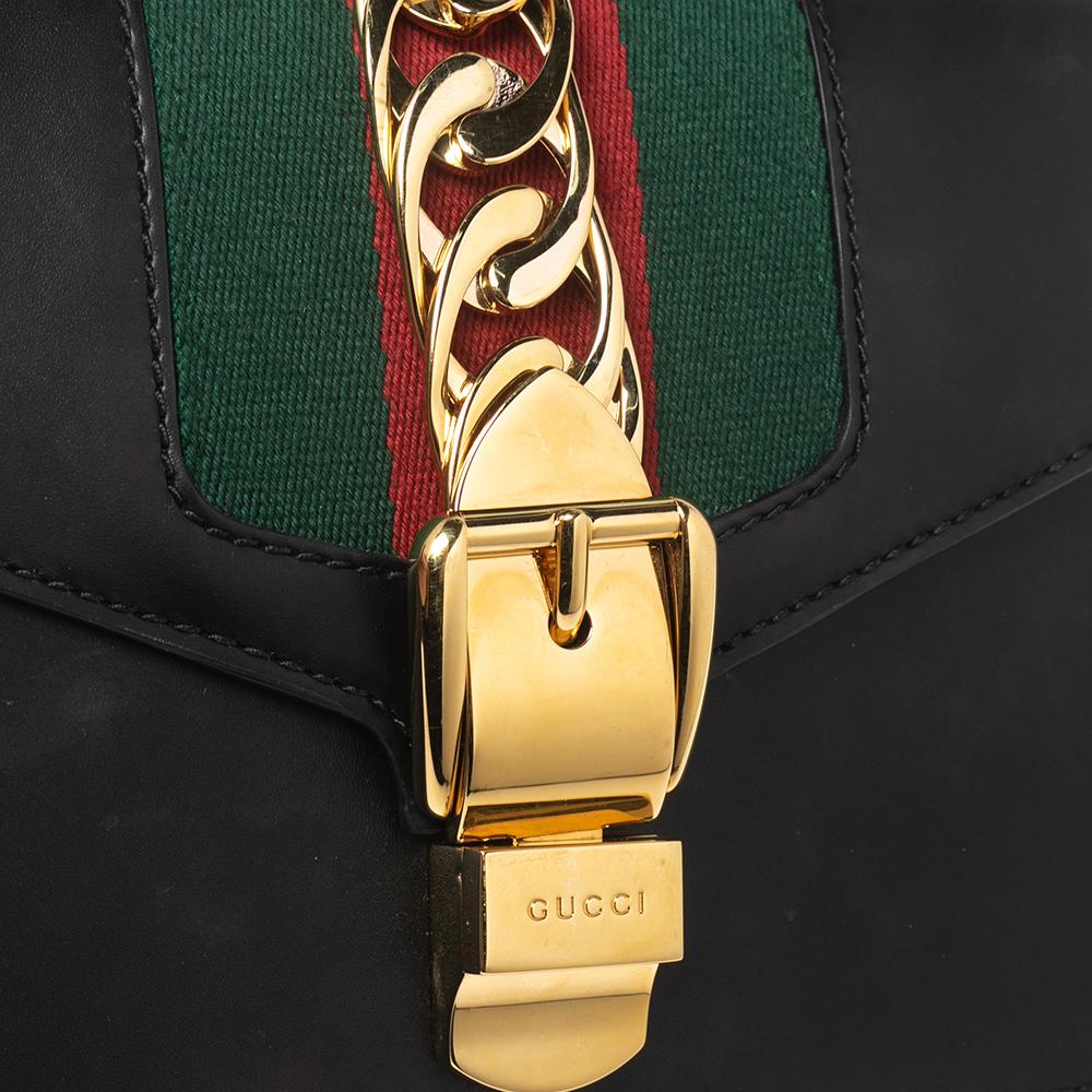 Gucci Black Leather Mini Web Chain Sylvie Crossbody Bag 3