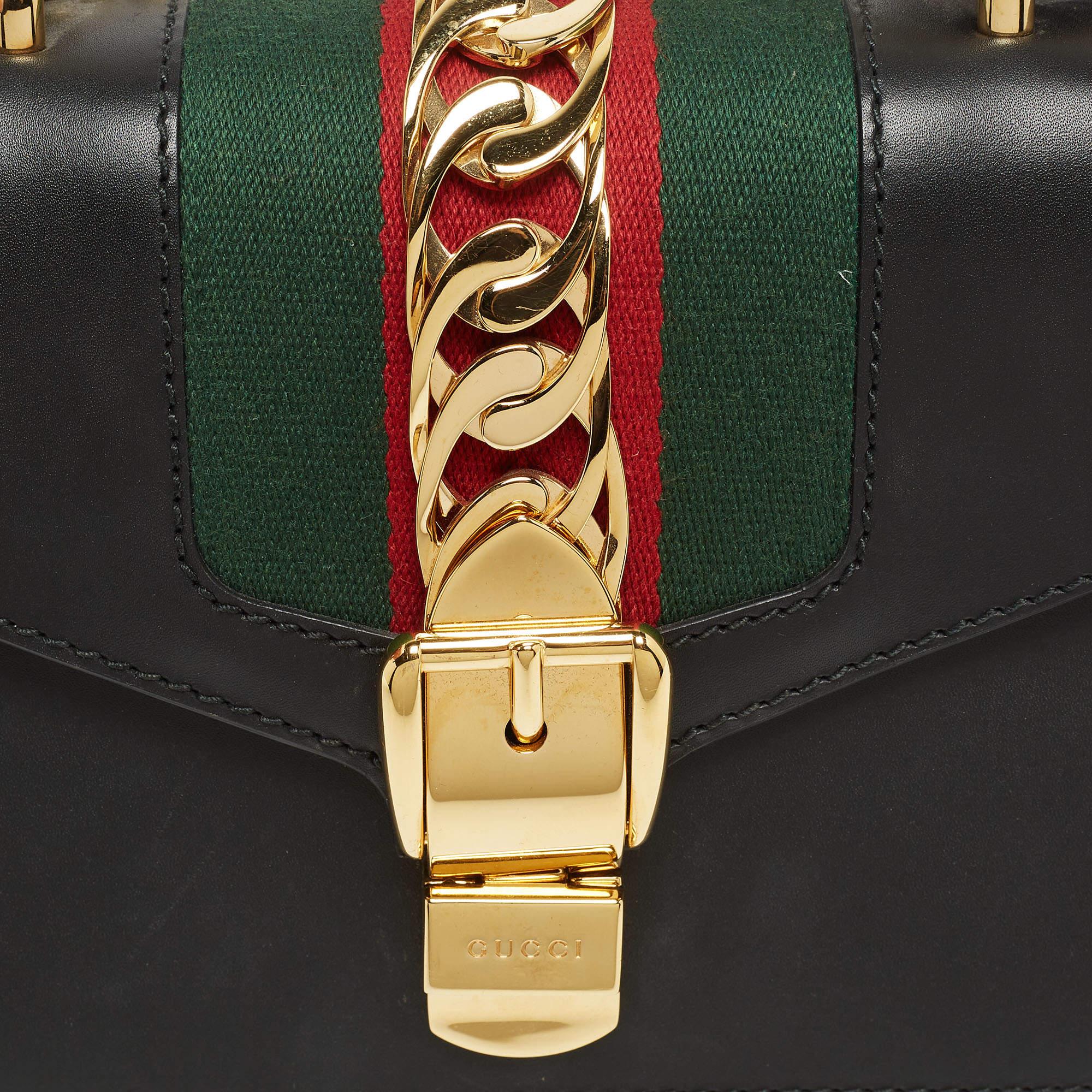 Gucci Black Leather Mini Web Chain Sylvie Crossbody Bag 4