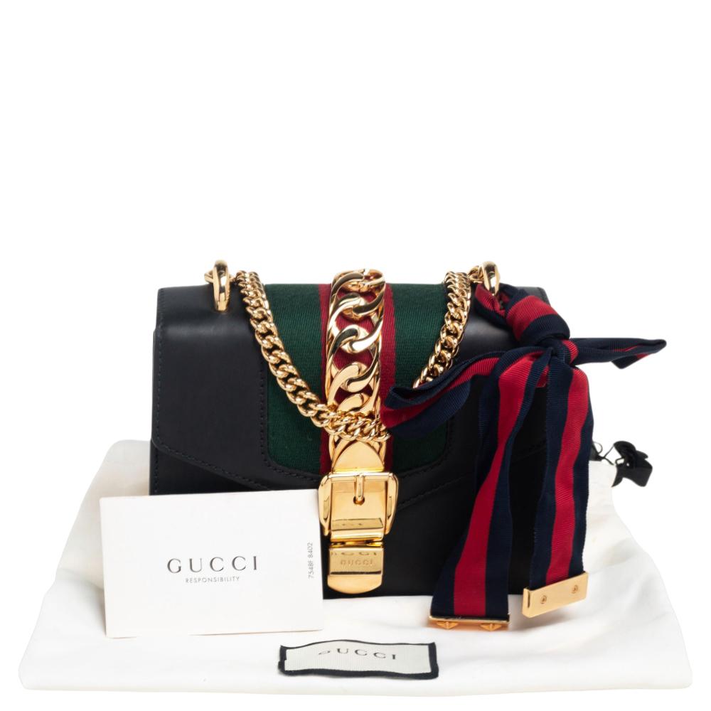 Gucci Black Leather Mini Web Chain Sylvie Crossbody Bag 3