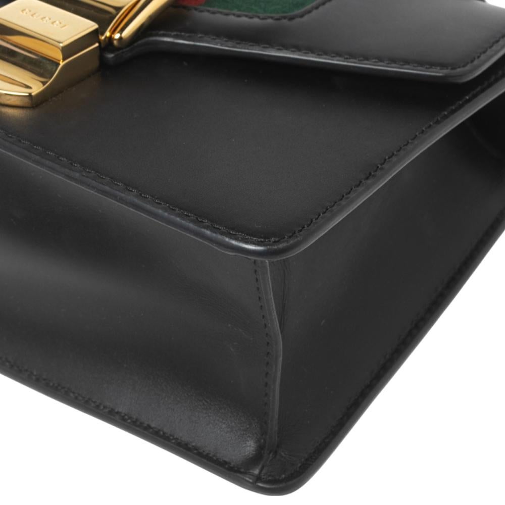 Gucci Black Leather Mini Web Chain Sylvie Crossbody Bag 5