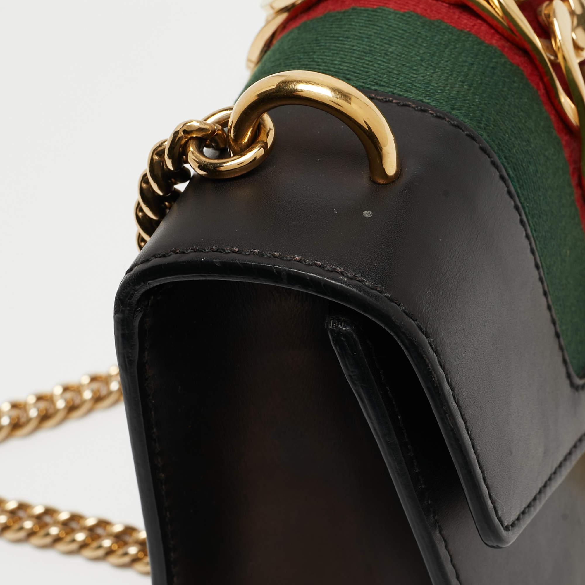Gucci Black Leather Mini Web Chain Sylvie Crossbody Bag 5