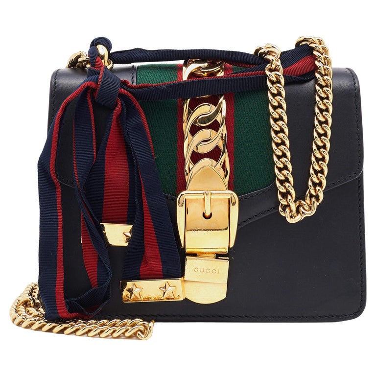 Gucci Black Leather Mini  Chain Sylvie Crossbody Bag For Sale at 1stDibs