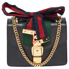 Gucci Black Leather Mini Web Chain Sylvie Crossbody Bag