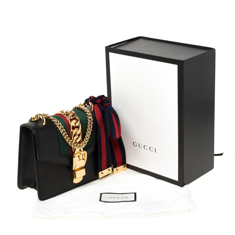 Gucci Black Leather Mini Web Chain Sylvie Shoulder Bag 7