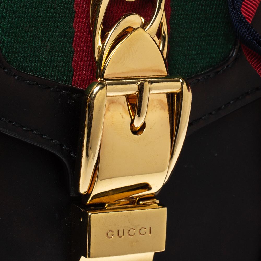 Gucci Black Leather Mini Web Chain Sylvie Shoulder Bag 2