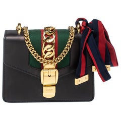 Gucci Black Leather Mini Web Chain Sylvie Shoulder Bag