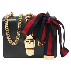Gucci Black Leather Mini Web Chain Sylvie Shoulder Bag