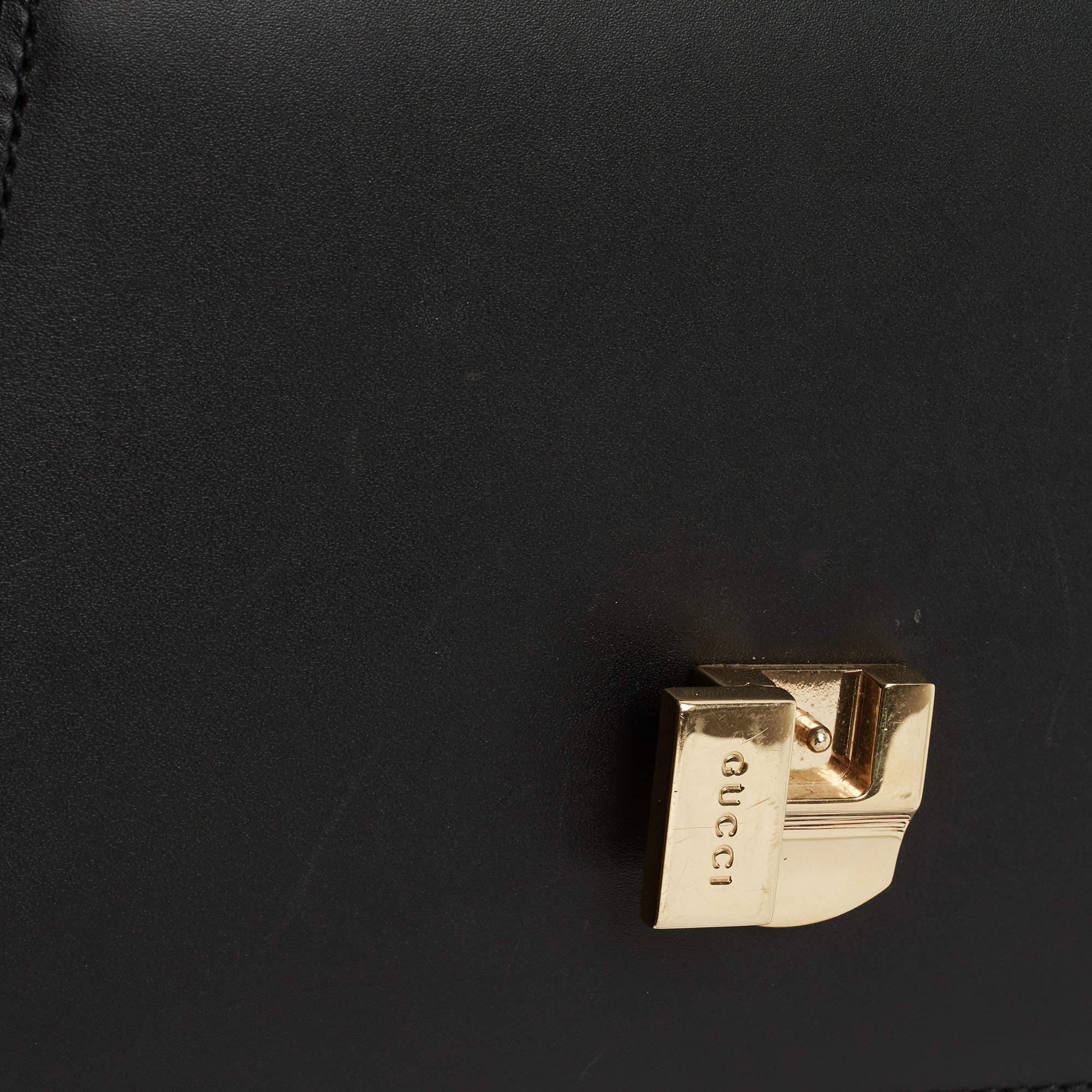 Gucci Black Leather Mini Web Chain Sylvie Top Handle Bag For Sale 6