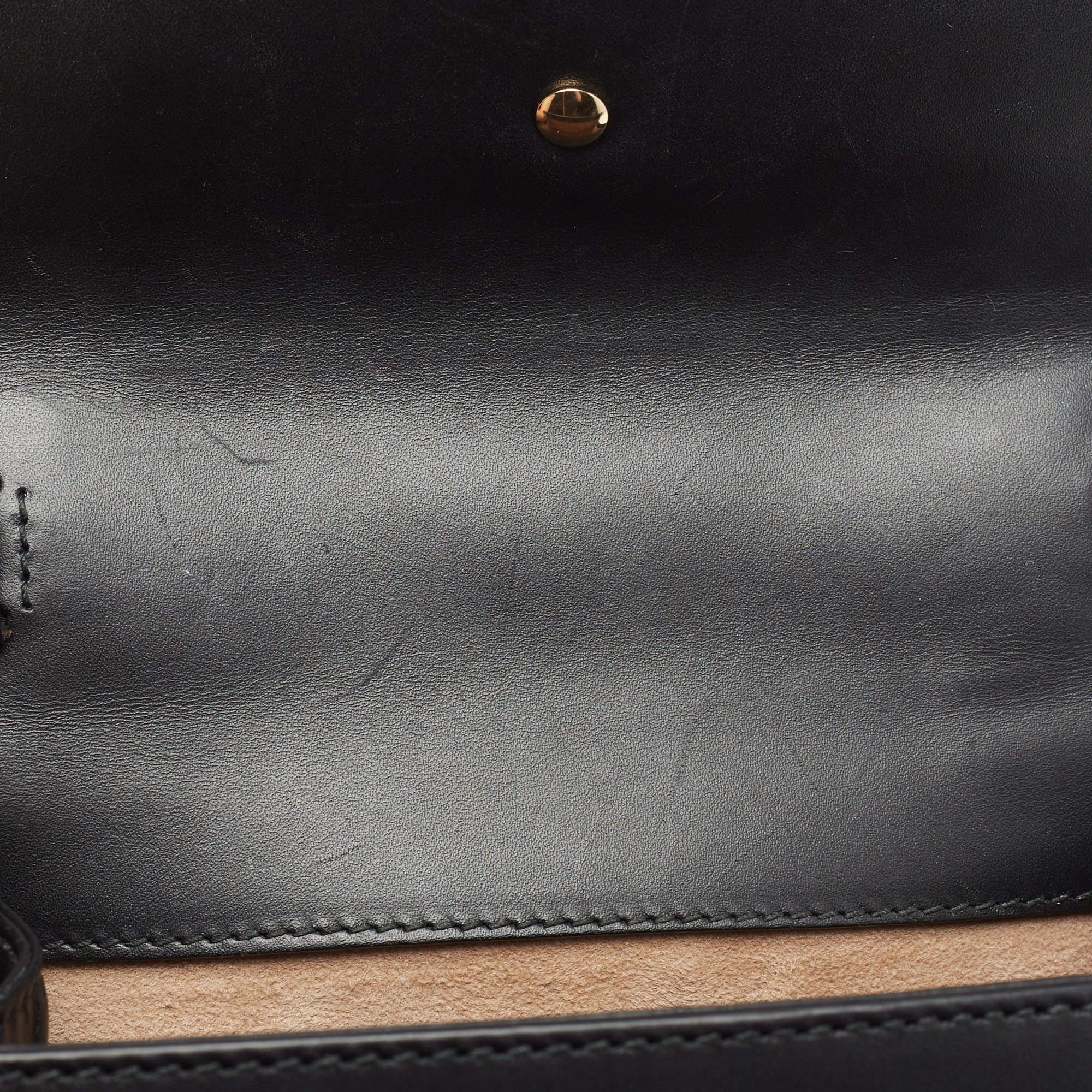 Gucci Black Leather Mini Web Chain Sylvie Top Handle Bag For Sale 7