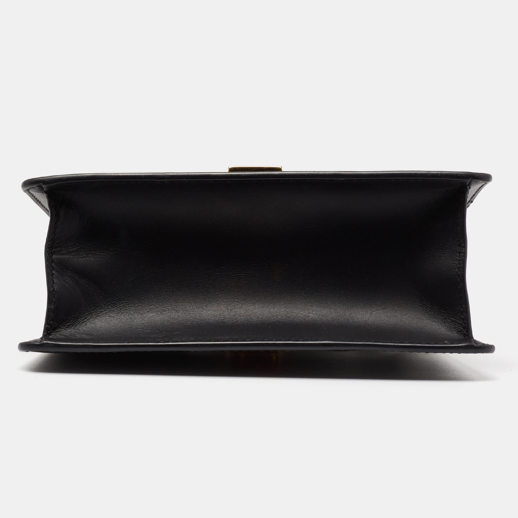 Women's Gucci Black Leather Mini Web Chain Sylvie Top Handle Bag