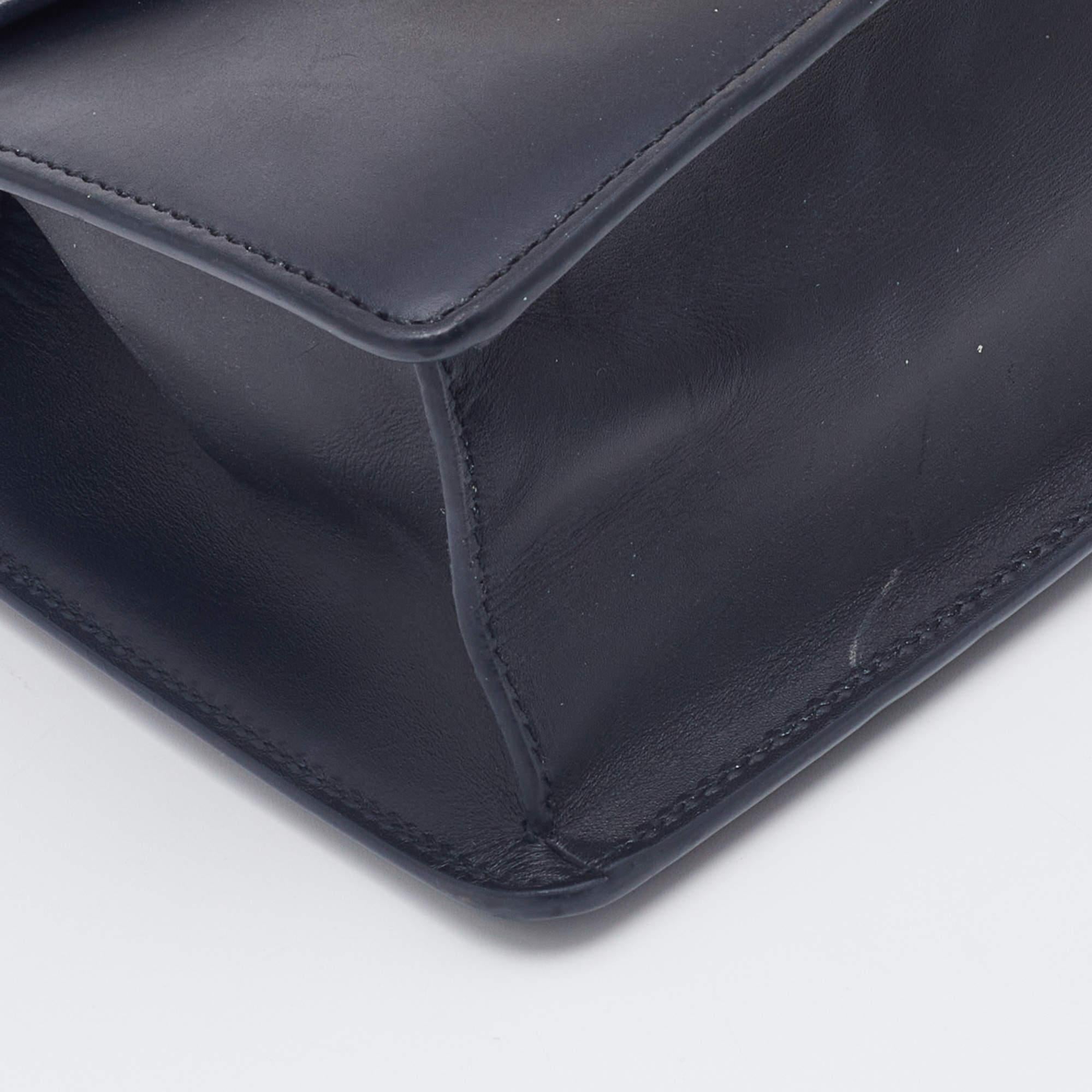 Gucci Black Leather Mini Web Chain Sylvie Top Handle Bag 2