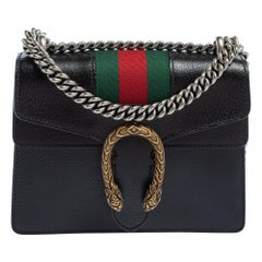 Gucci Black Leather Mini Web Dionysus Shoulder Bag