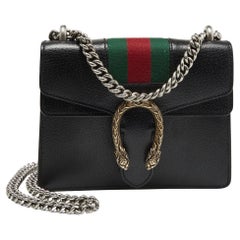 Gucci Mini Web Dionysus Umhängetasche aus schwarzem Leder