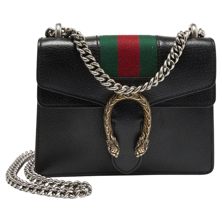 Gucci Black Leather Mini Web Dionysus Shoulder Bag at 1stDibs