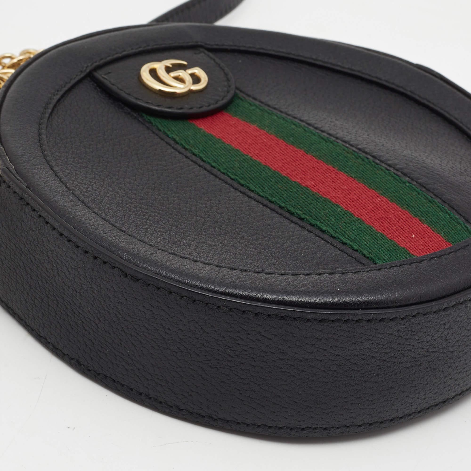 Gucci Black Leather Mini Web Ophidia GG Round Shoulder Bag 6