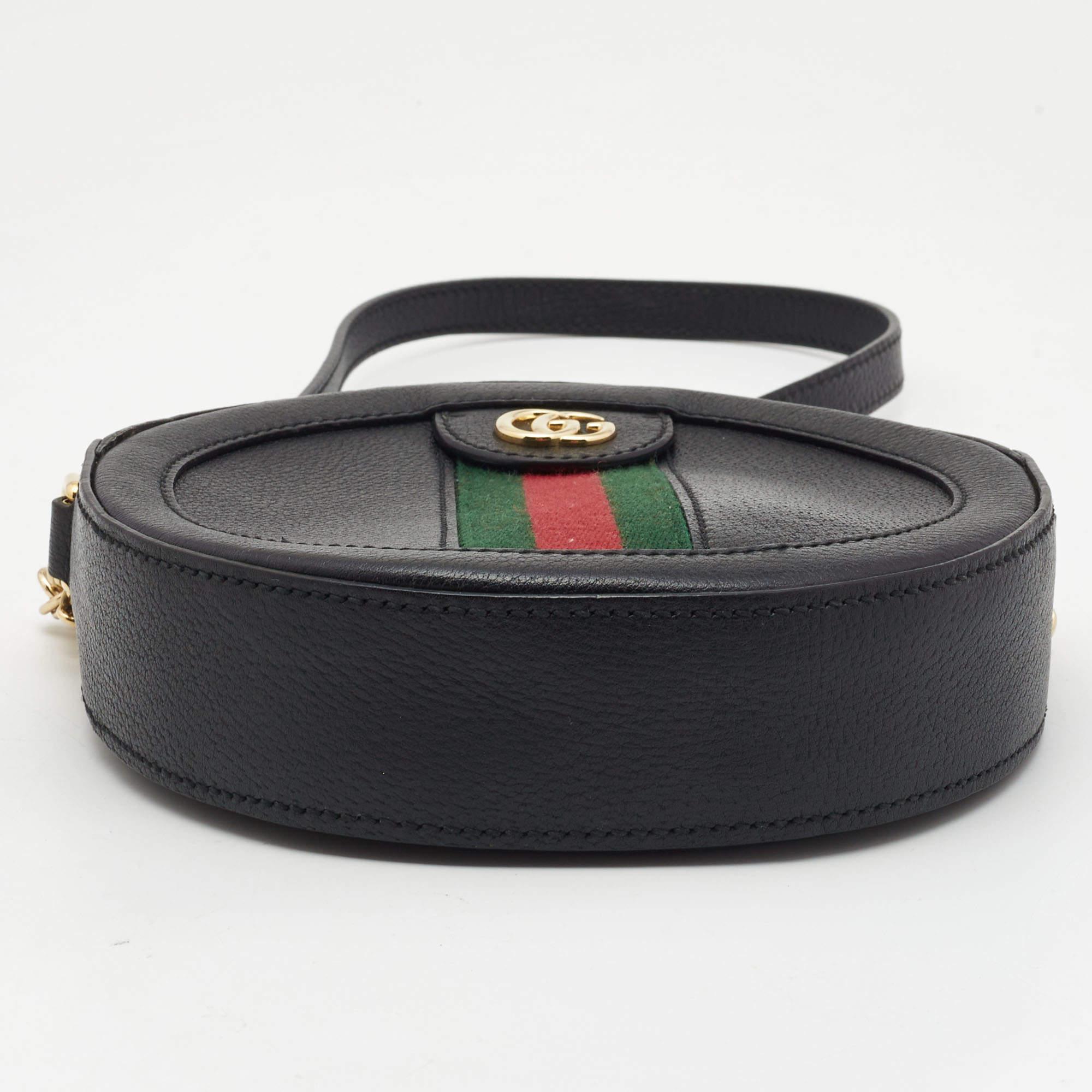 Gucci Black Leather Mini Web Ophidia GG Round Shoulder Bag 1
