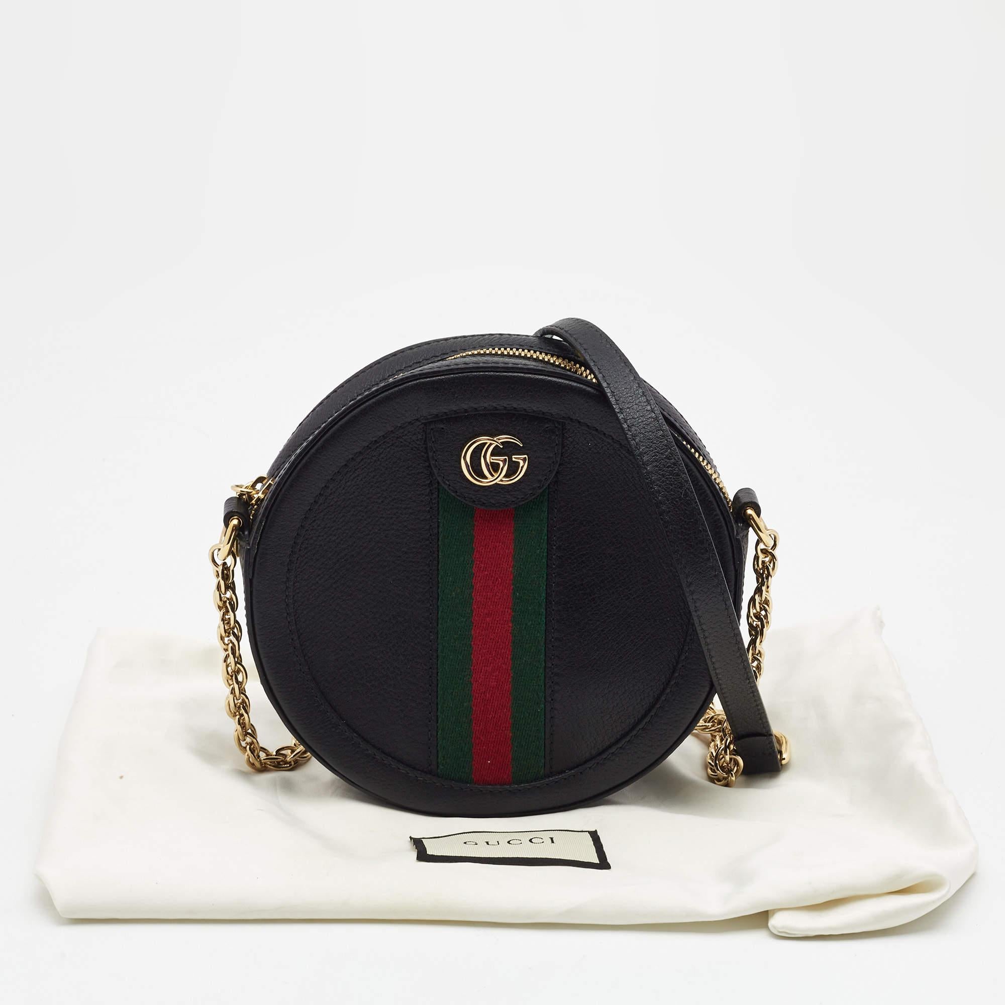 Gucci Black Leather Mini Web Ophidia GG Round Shoulder Bag 3