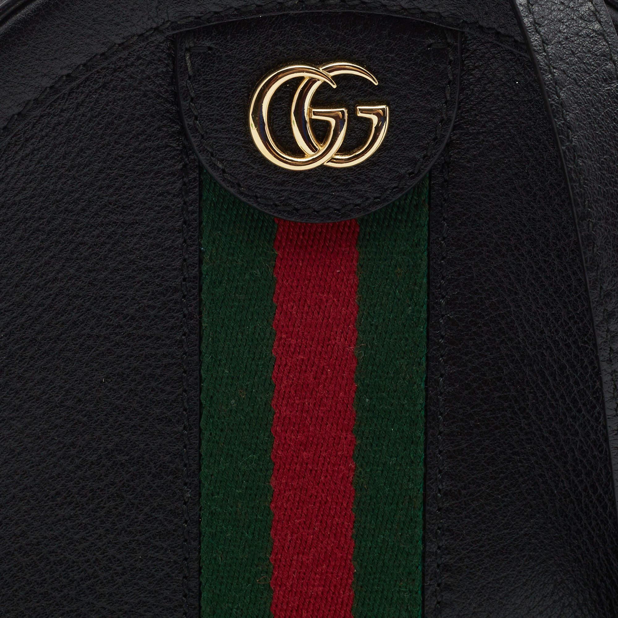 Gucci Black Leather Mini Web Ophidia GG Round Shoulder Bag 4