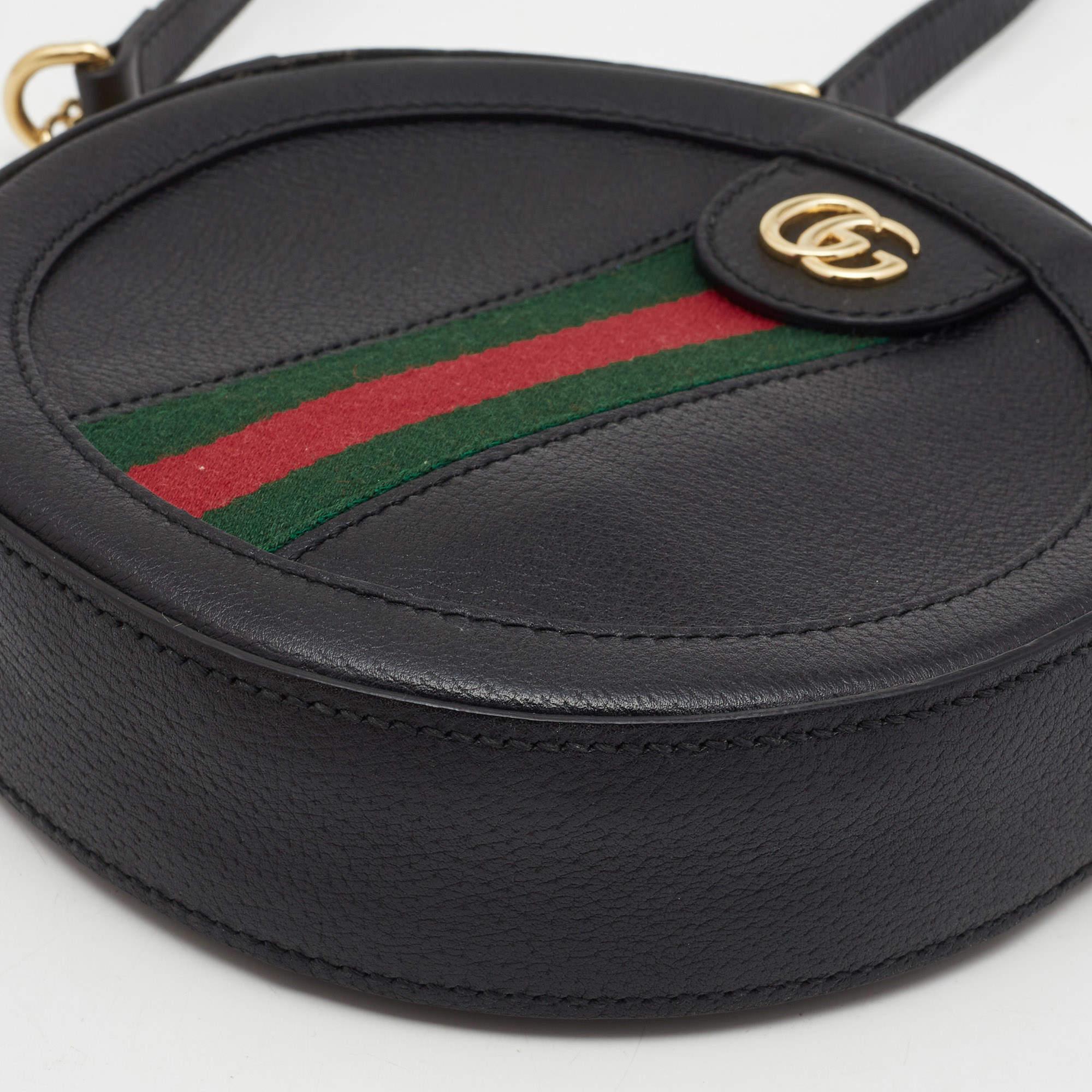Gucci Black Leather Mini Web Ophidia GG Round Shoulder Bag 5