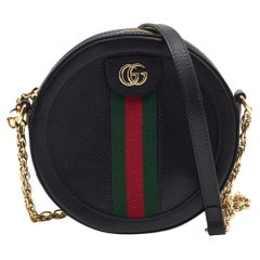Gucci Black Leather Mini Web Ophidia GG Round Shoulder Bag
