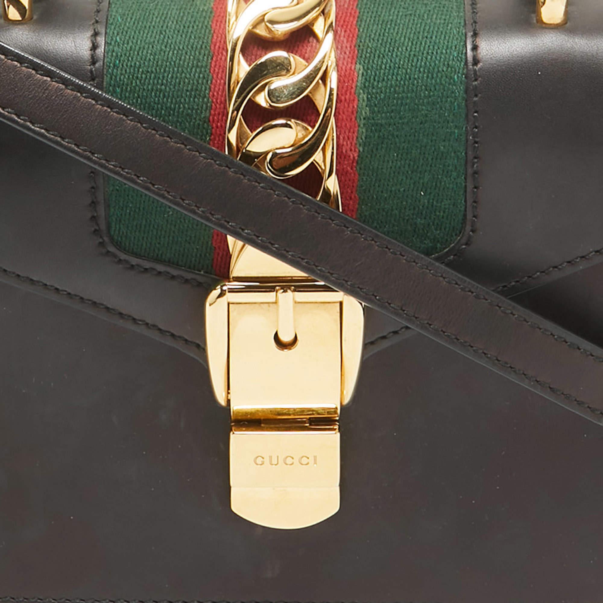 Gucci Black Leather Mini Web Sylvie Top Handle Bag 1