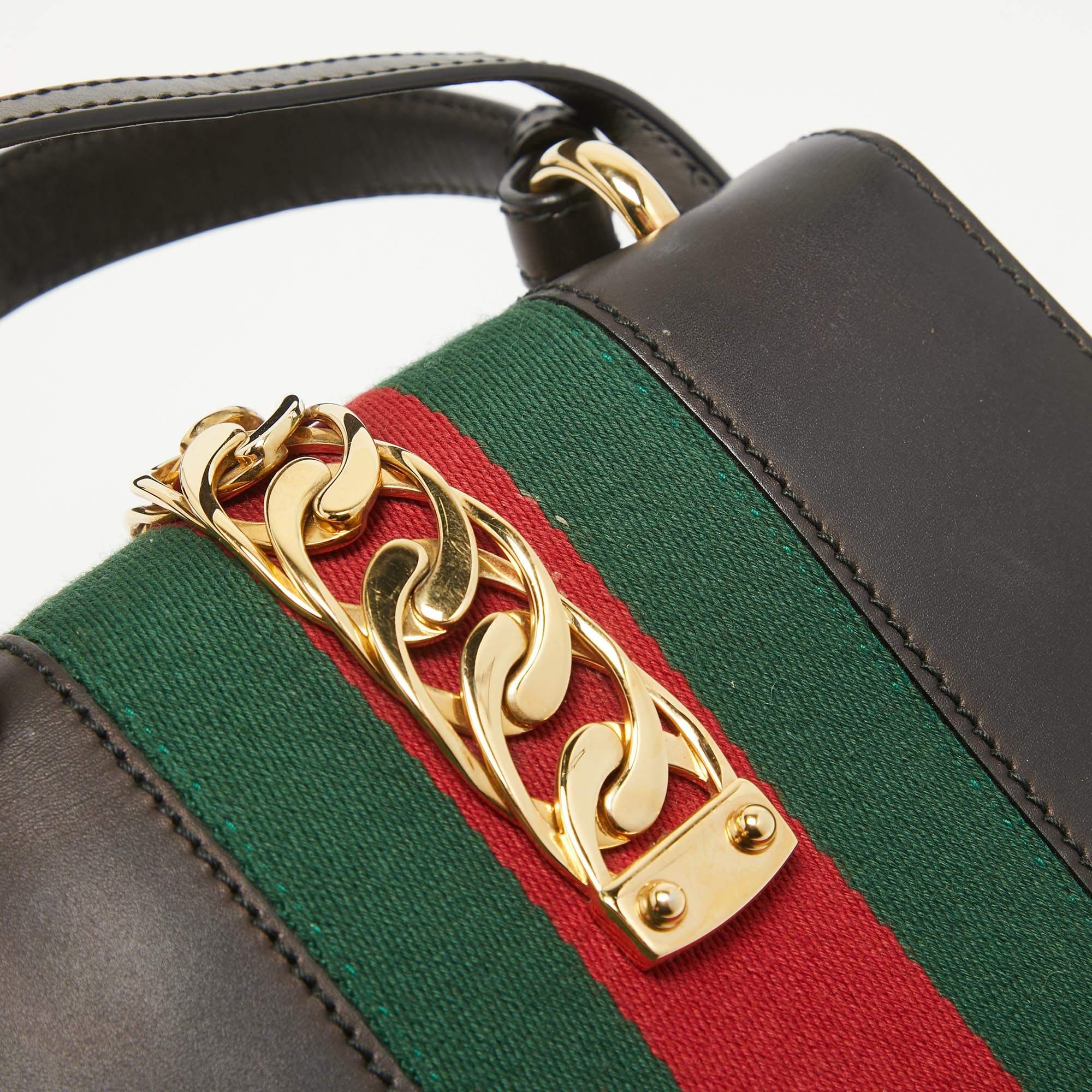 Gucci Black Leather Mini Web Sylvie Top Handle Bag 3