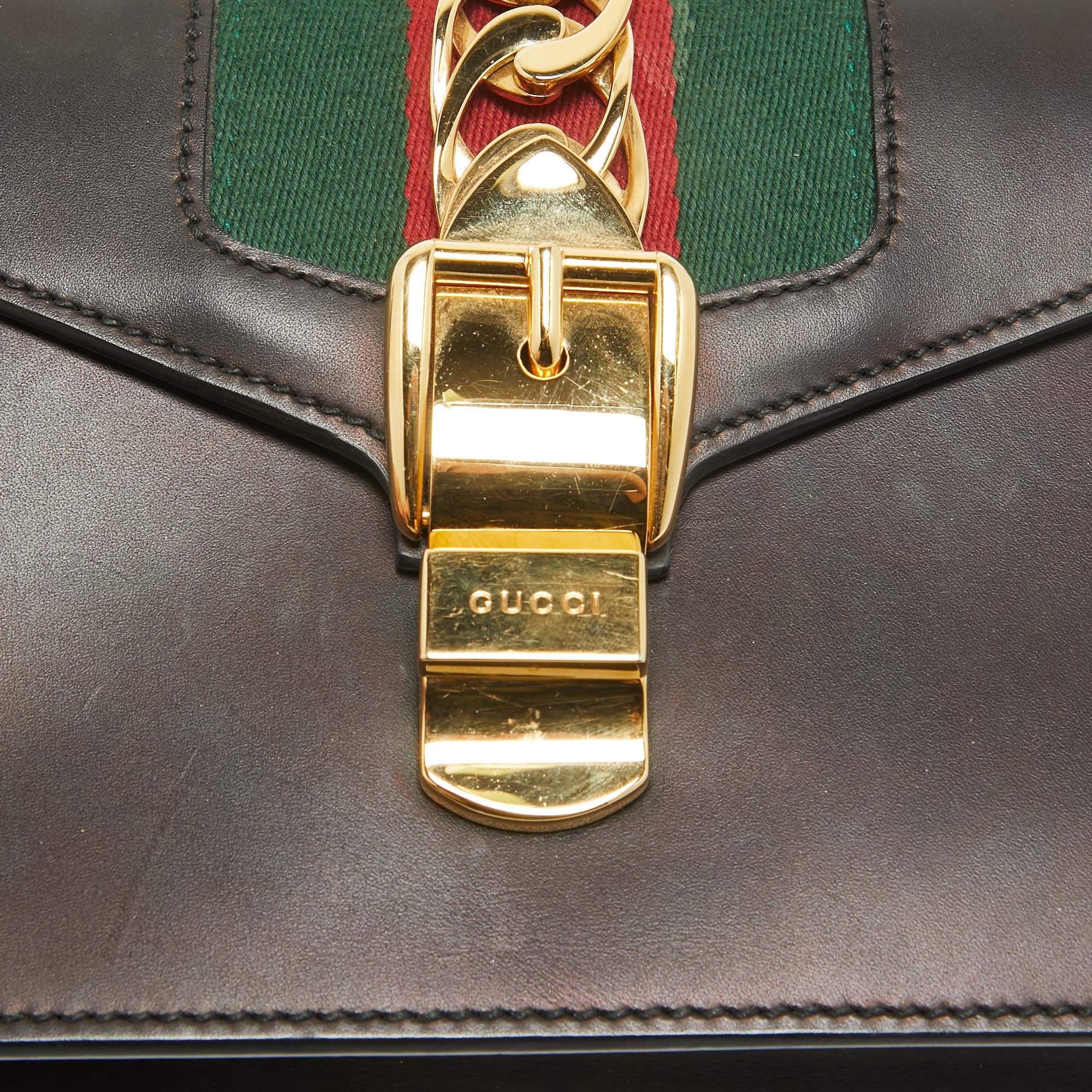 Gucci Black Leather Mini Web Sylvie Top Handle Bag 4