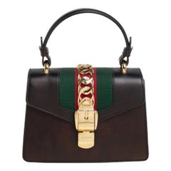 Gucci Black Leather Mini Web Sylvie Top Handle Bag