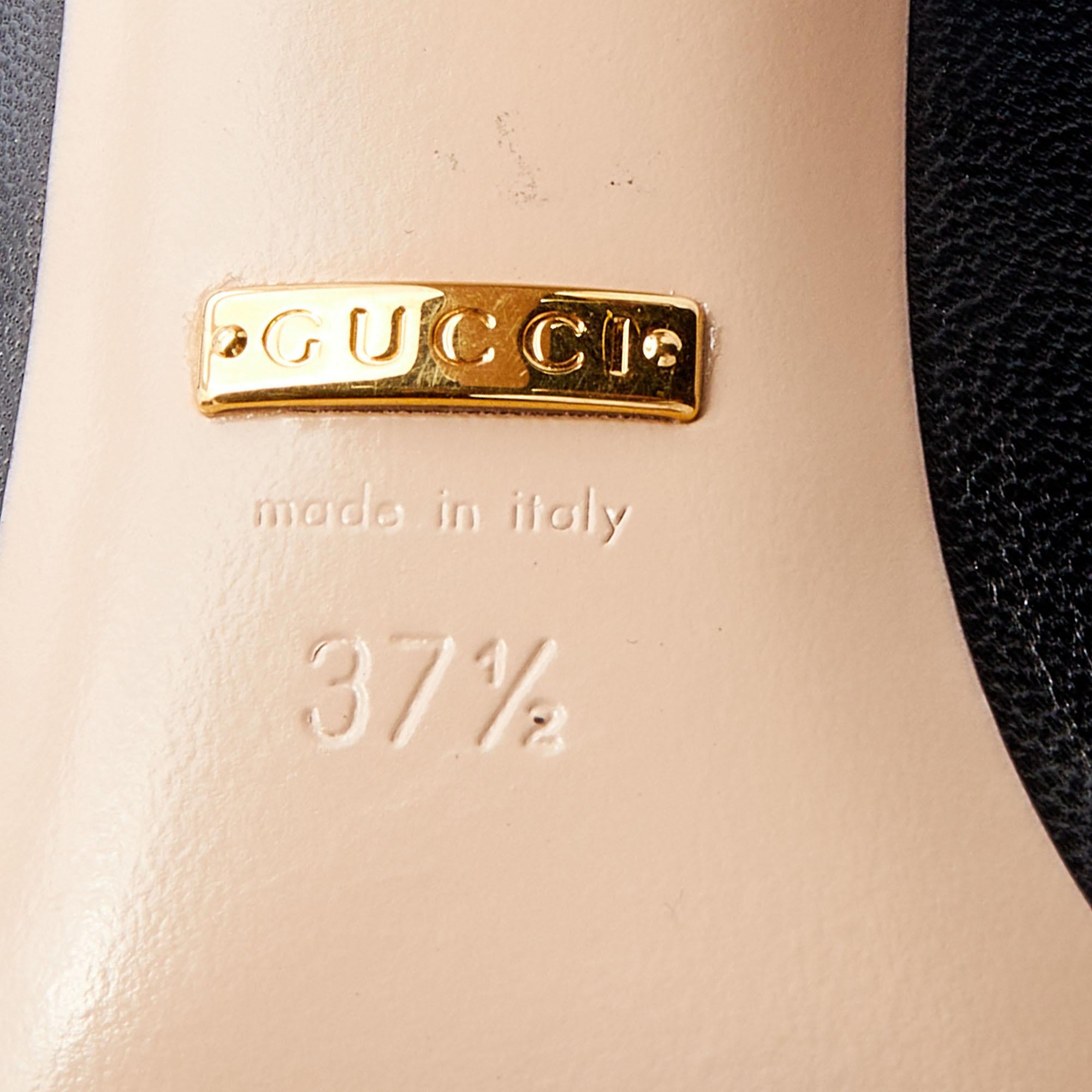 Gucci Black Leather Molina Lips Peep Toe Pumps Size 37.5 For Sale 1