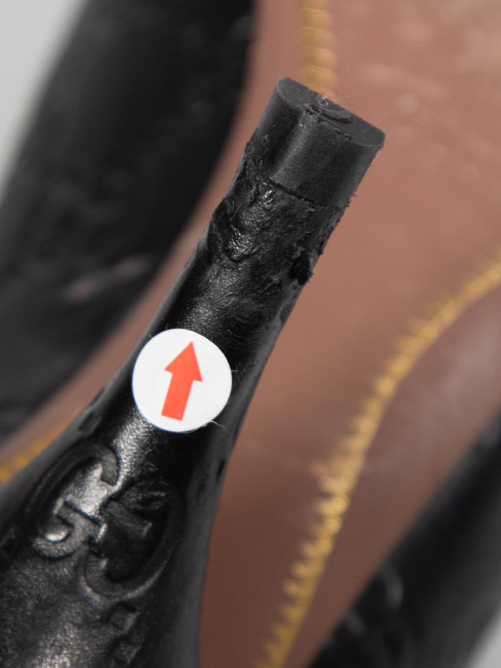 Gucci Black Leather Monogram Adina Horsebit Pumps Size IT 38.5 For Sale 3