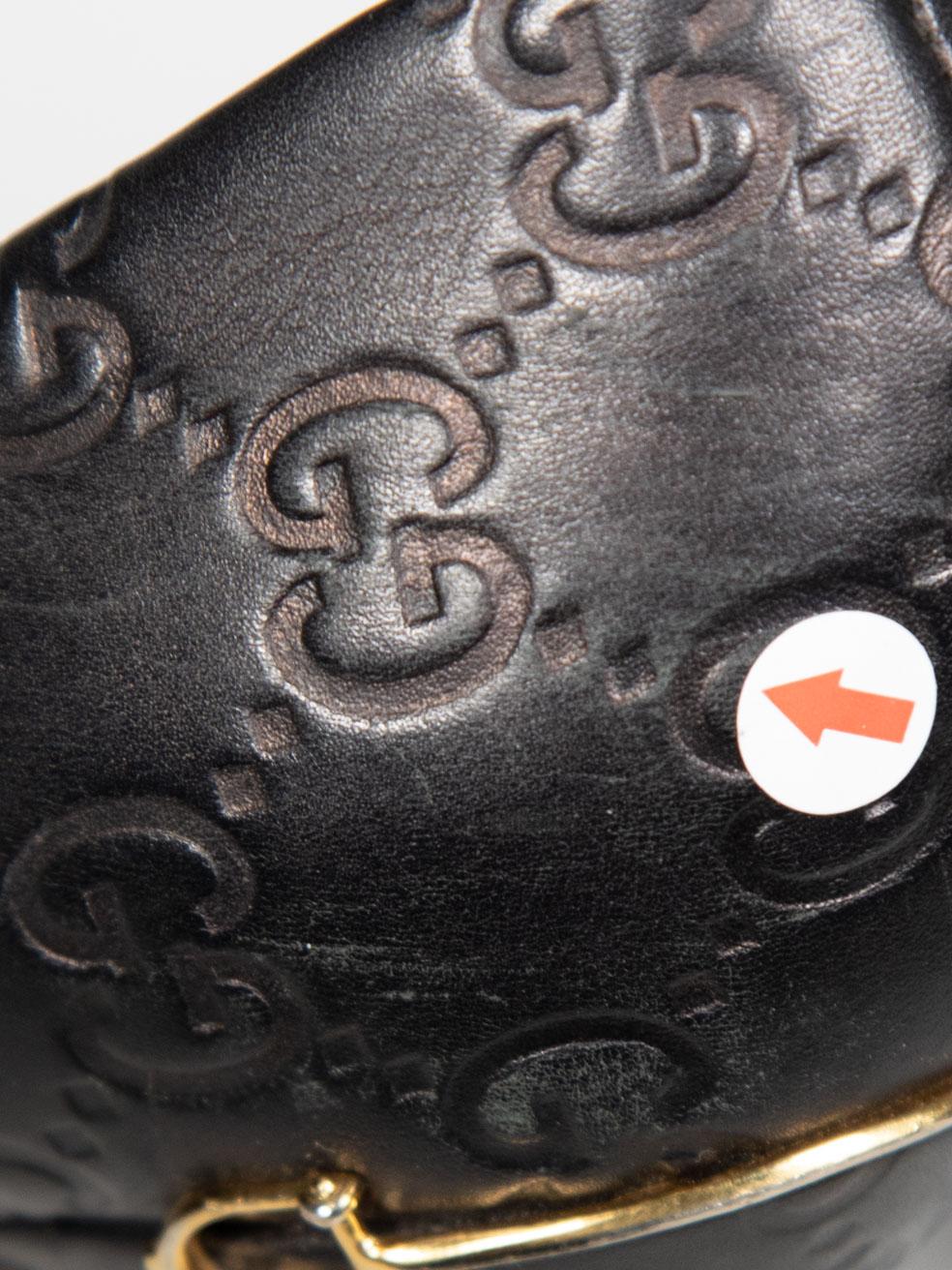 Gucci Black Leather Monogram Adina Horsebit Pumps Size IT 38.5 For Sale 4