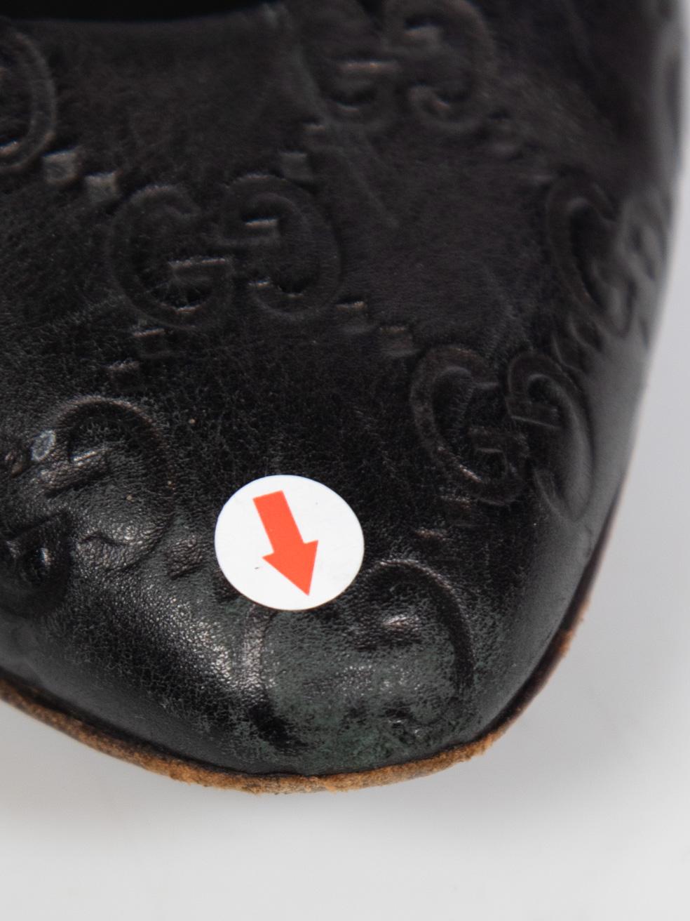 Gucci Black Leather Monogram Adina Horsebit Pumps Size IT 38.5 For Sale 5