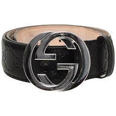 Gucci Black Leather Monogram Signature Leather Belt sz 38