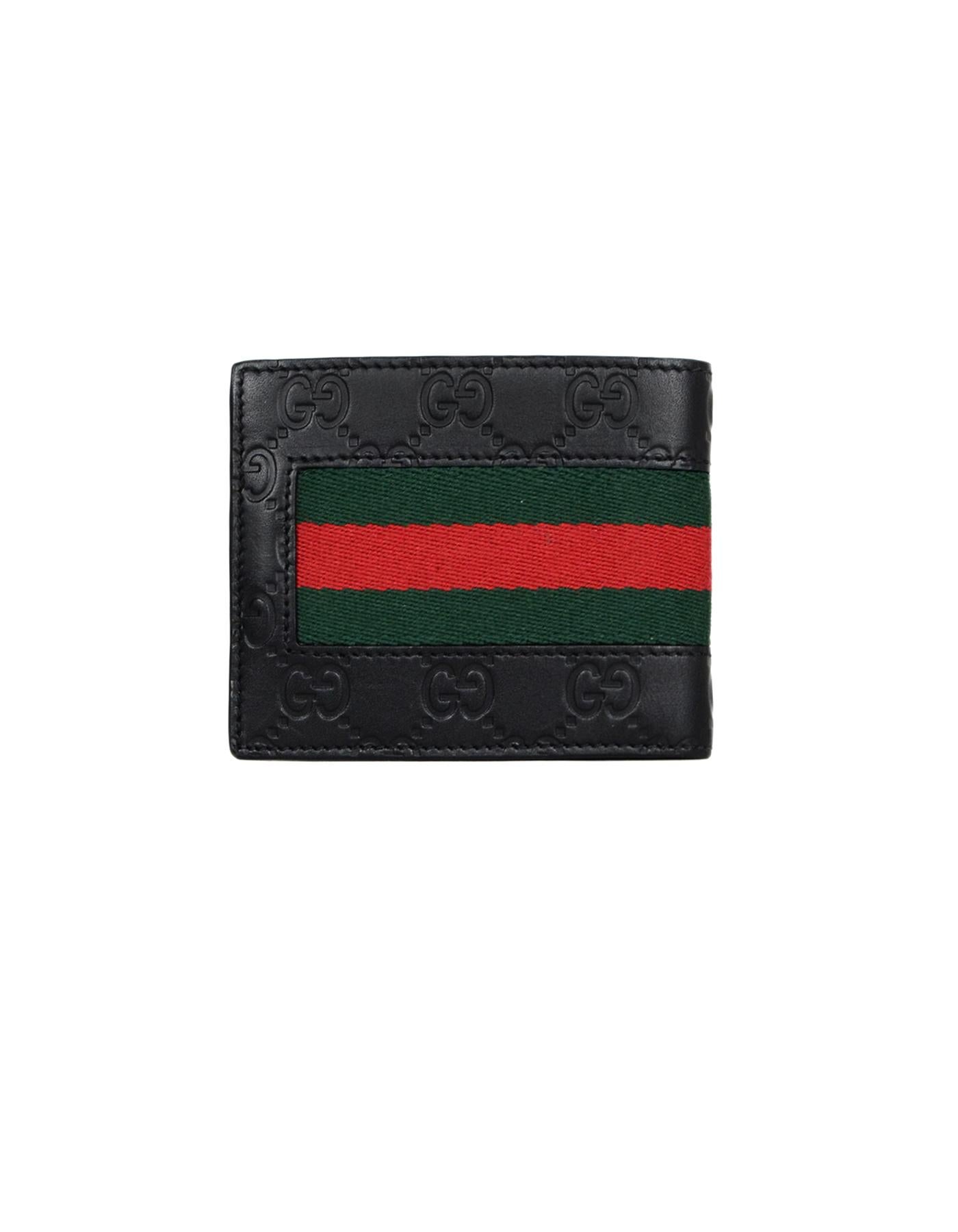 Gucci Black Leather Monogram Signature Web Bi-Fold Wallet In Excellent Condition In New York, NY