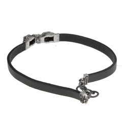 Gucci Black Leather Necklace with Sterling Silver Tiger Heads – 16"