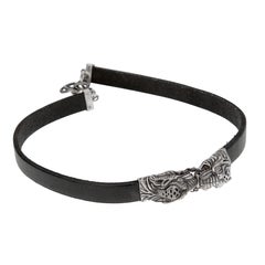 Gucci Black Leather Necklace with Sterling Silver Tiger Heads – 16" Gucci Black Leather Necklace with Sterling Silver Tiger Heads – 16"