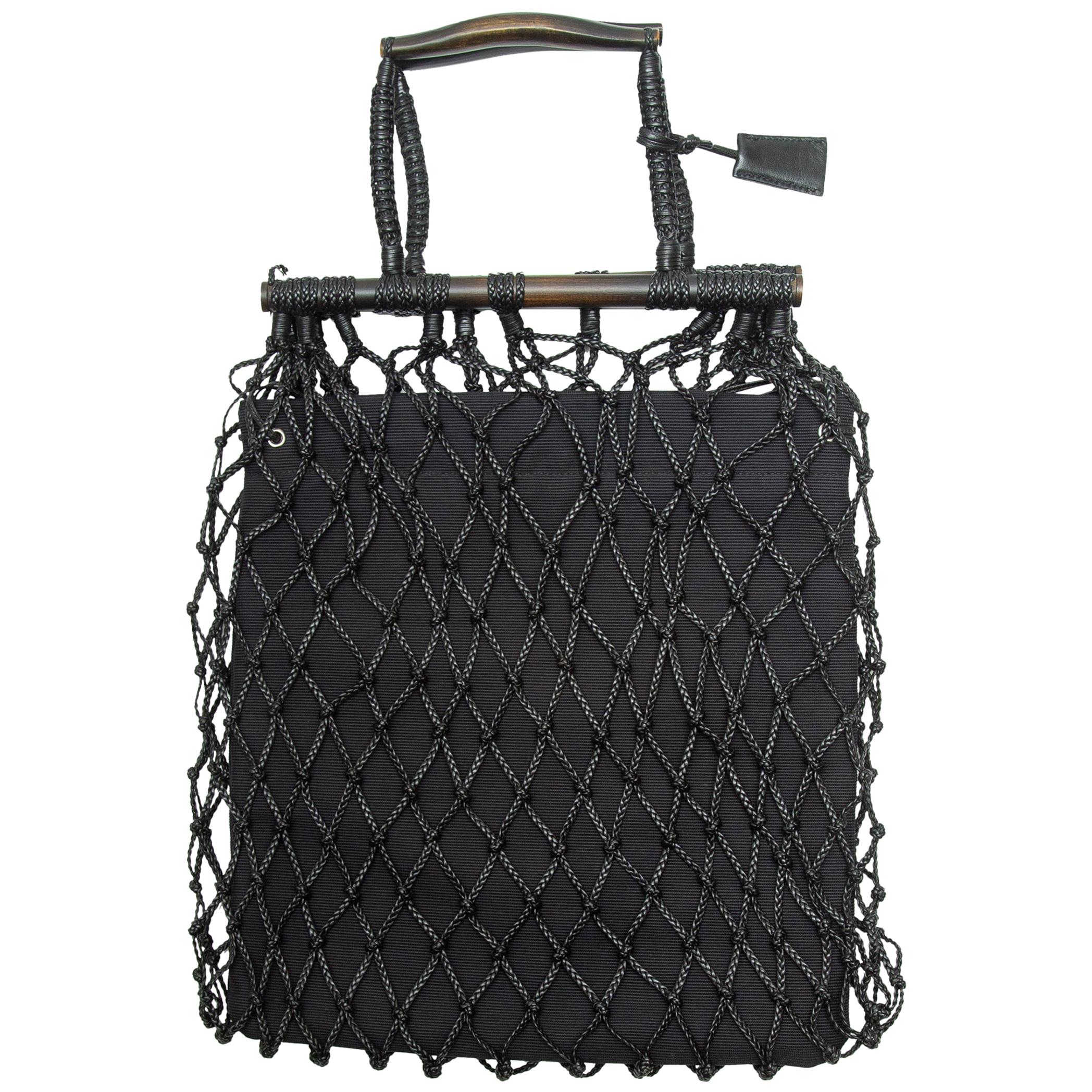 Gucci Black Leather Net Handbag