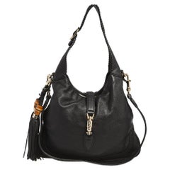 Gucci Black Leather New Jackie Bamboo Hobo