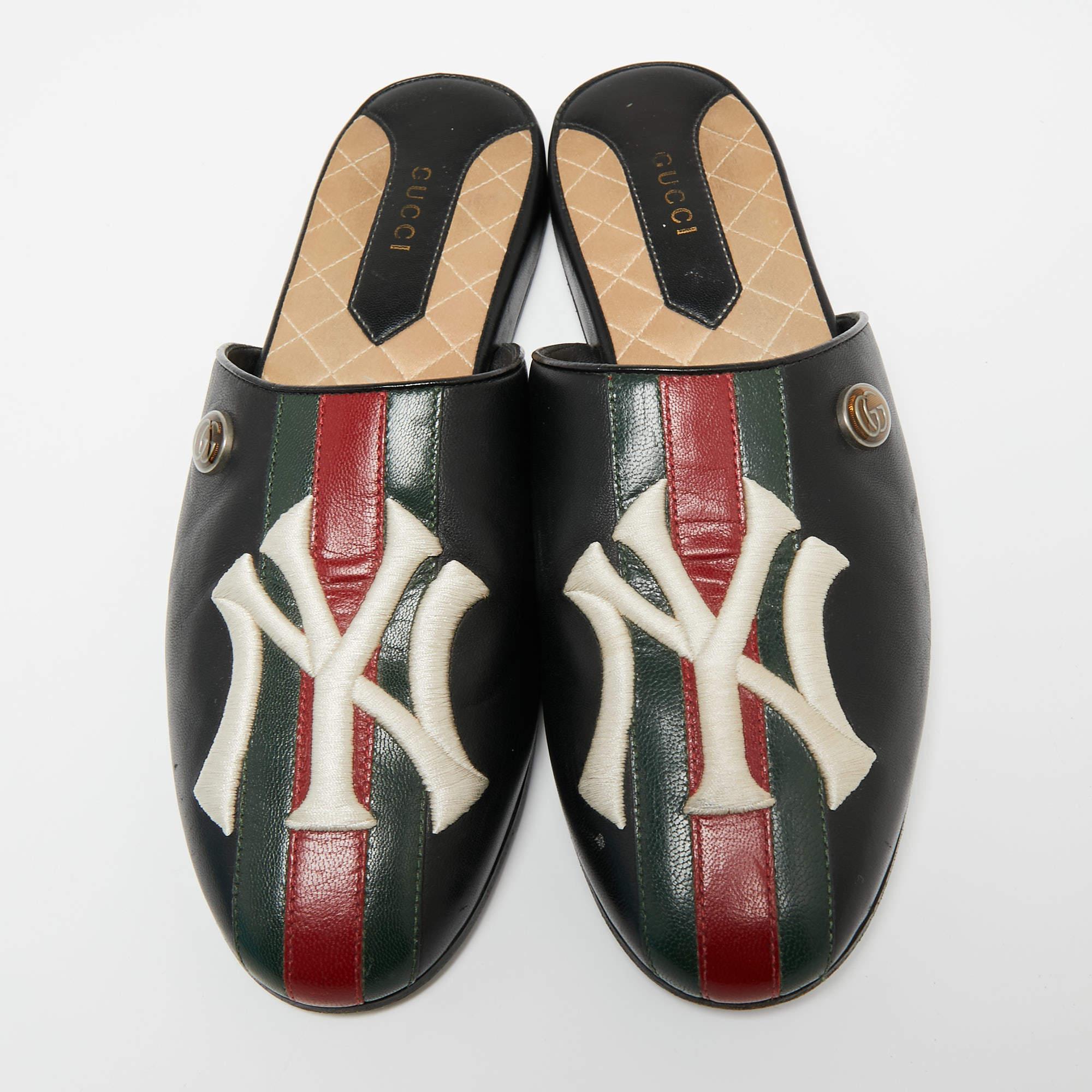 The Yankees collection was created by Gucci in collaboration with Major League Baseball. These mules come created from leather with a 'NY' patch on the vamps and they are easy to wear with a slip-on fitting.

Includes: Info Booklet, Original Box

