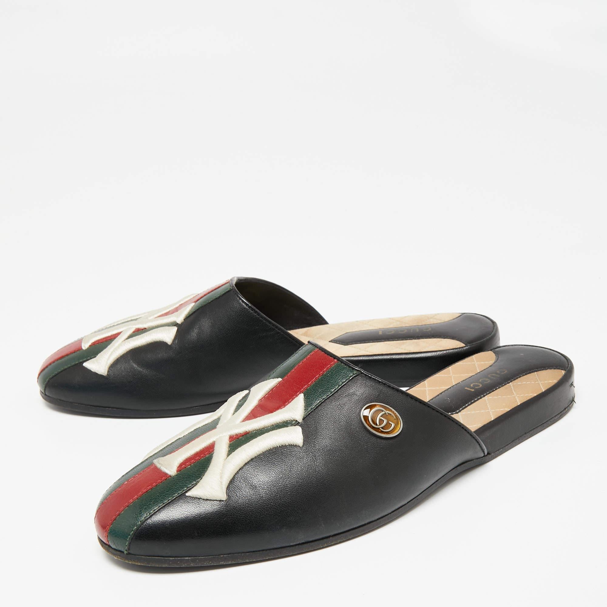 Women's Gucci Black Leather NY Yankees Patch Flat Mules Size 39