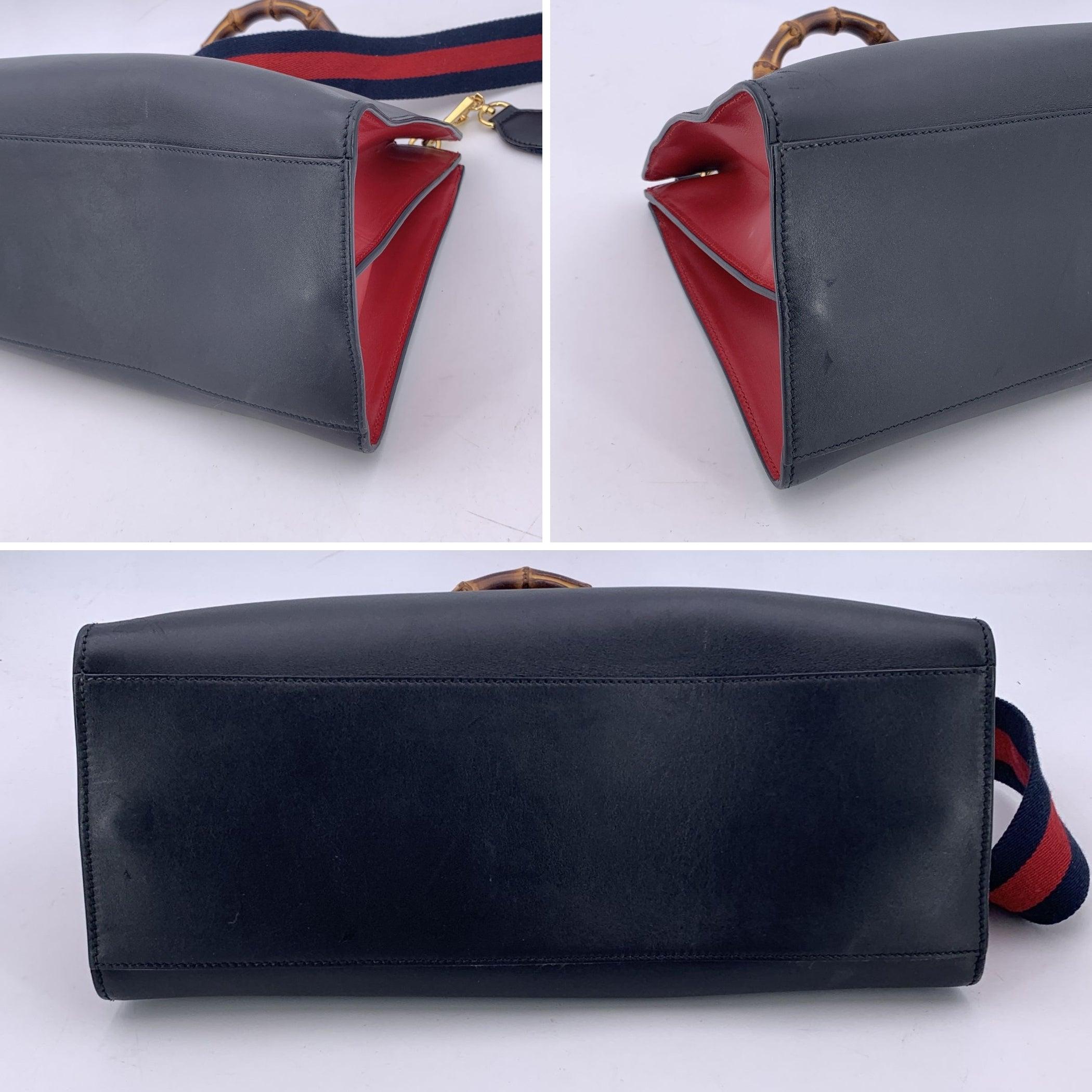 Gucci Black Leather Nymphaea Tote Bag Bamboo Handle with Strap For Sale 1