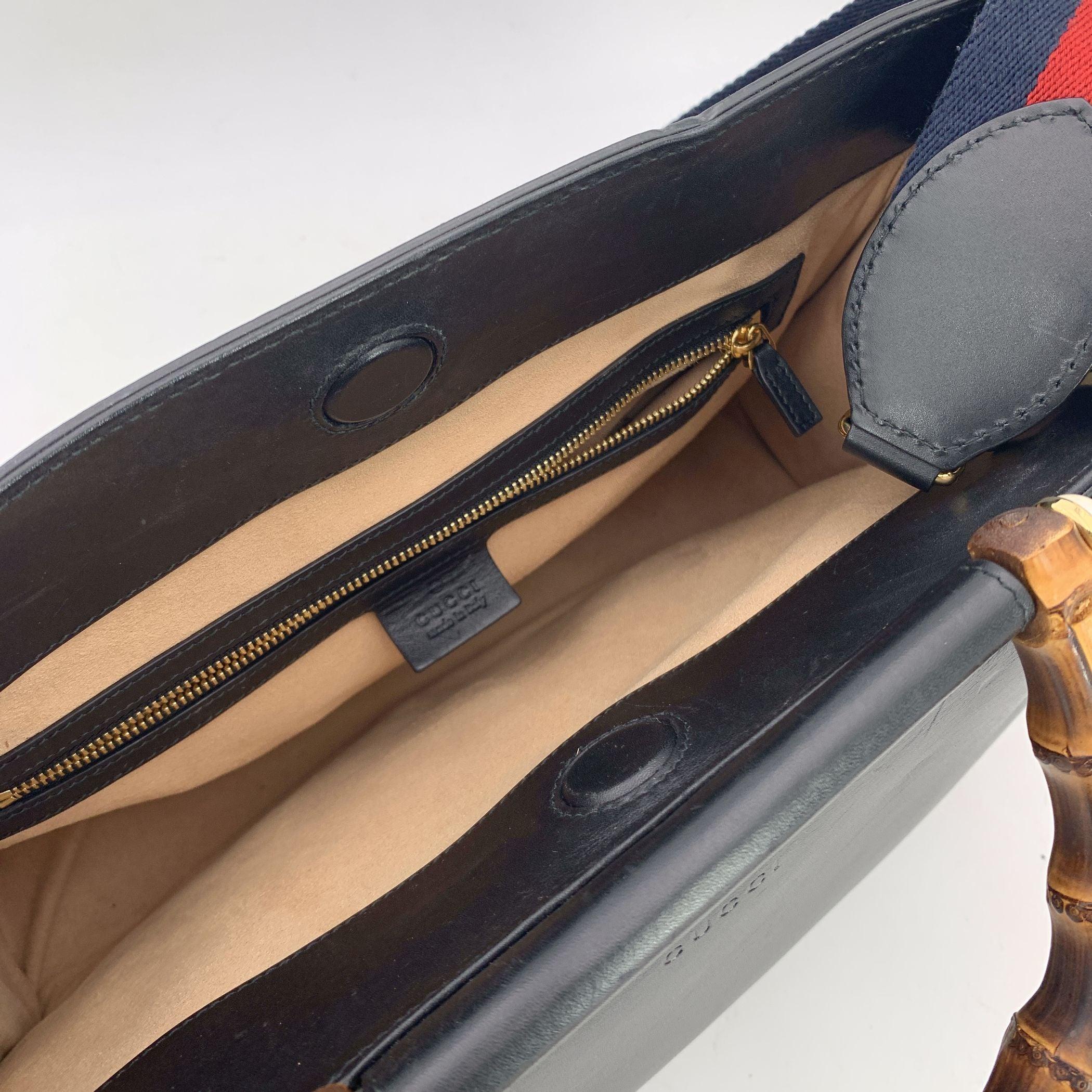 Gucci Black Leather Nymphaea Tote Bag Bamboo Handle with Strap For Sale 2