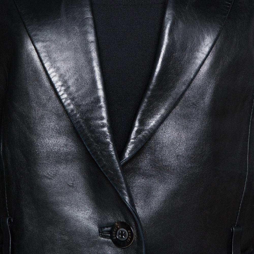 Gucci Black Leather One Buttoned Blazer S In Good Condition In Dubai, Al Qouz 2