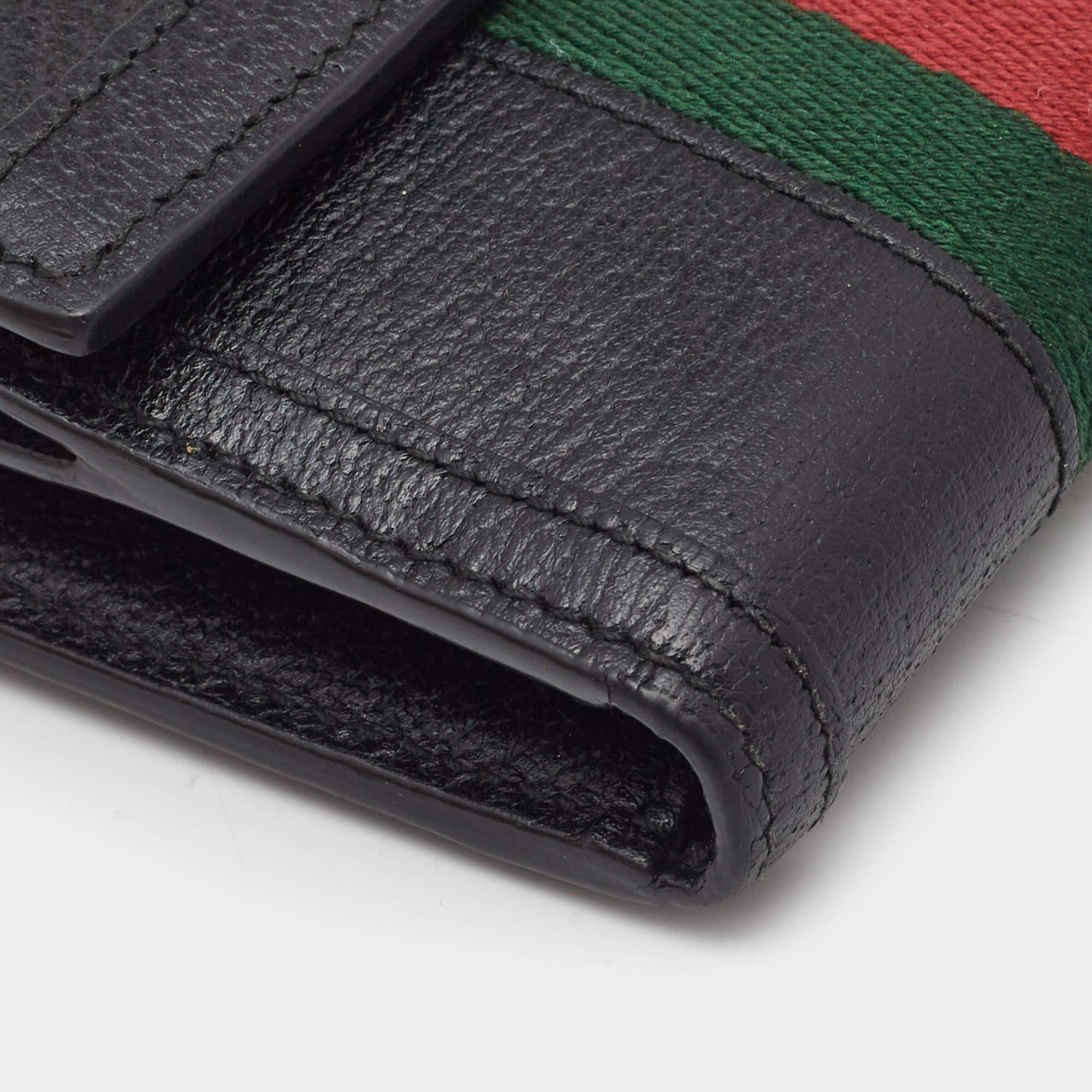 Gucci Black Leather Ophidia French Flap Wallet 6