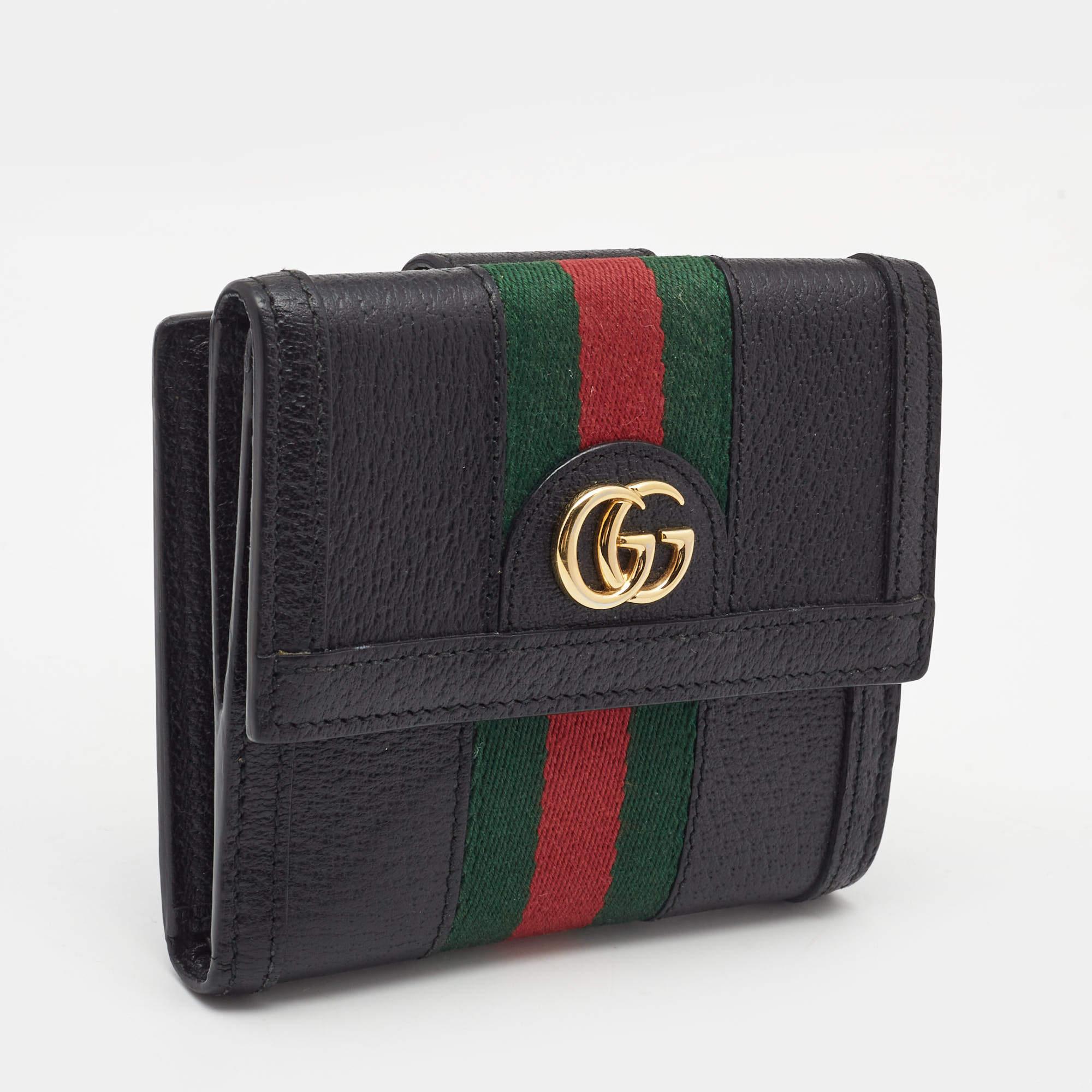 Gucci Black Leather Ophidia French Flap Wallet In Excellent Condition In Dubai, Al Qouz 2