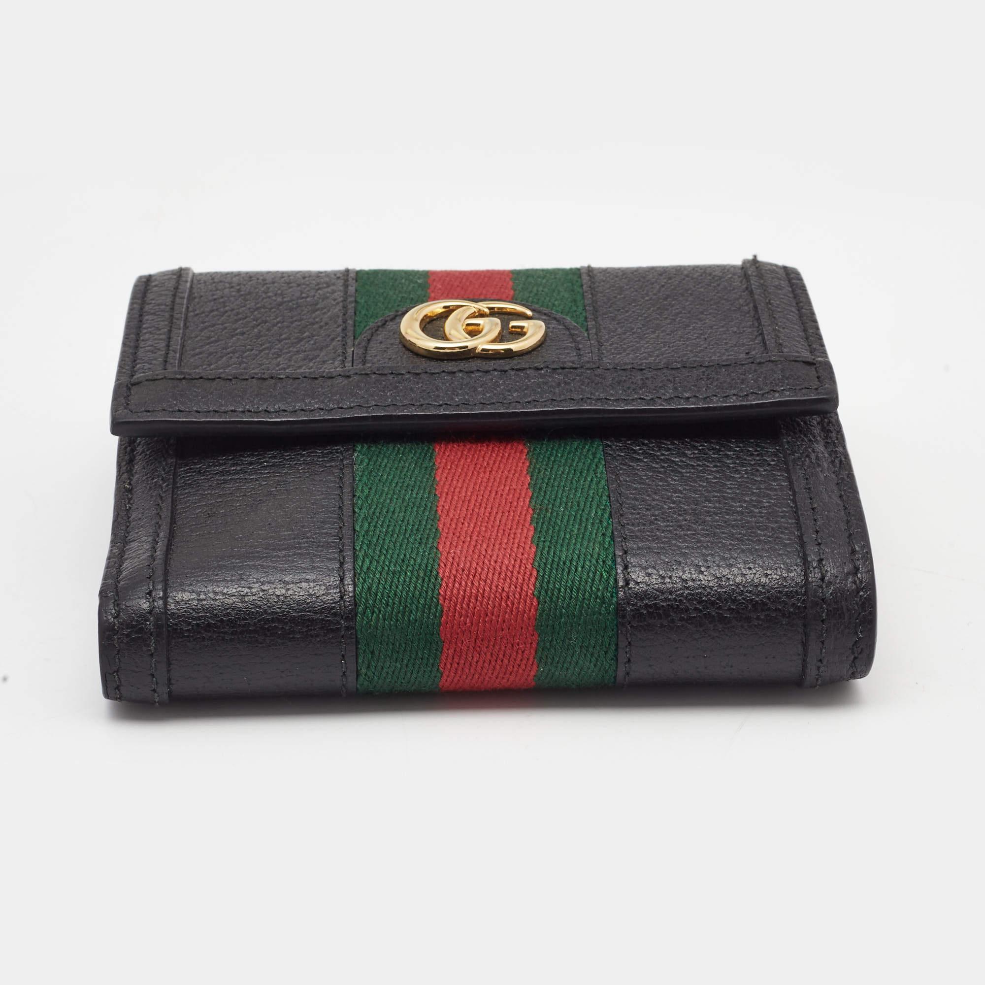 Women's Gucci Black Leather Ophidia French Flap Wallet